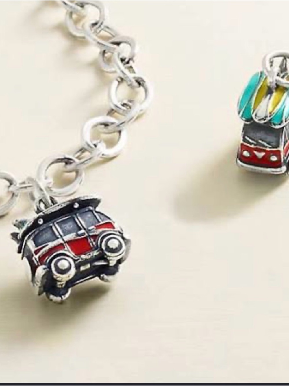 James Avery Silver Charm Bracelet with Red Van and Multicolor Surfboard Charm